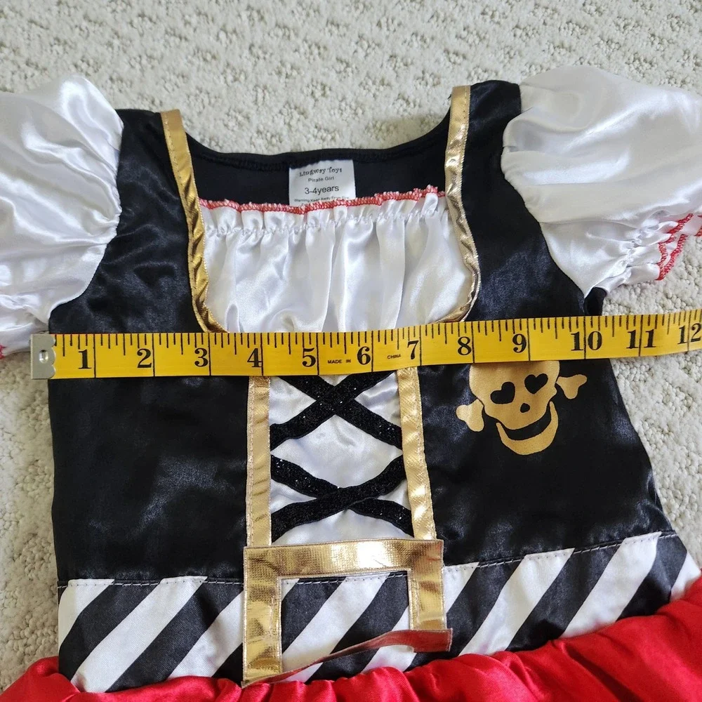 Pirate Girl Costume Dress Black Red White Gold Size 3-4 Years
